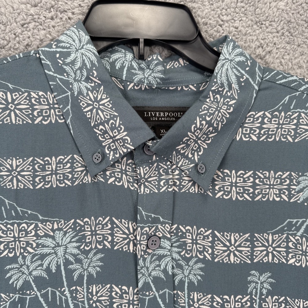 Liverpool Button Down Mens XL Eucalyptus Green NWT Tropical Palm Short Sleeve